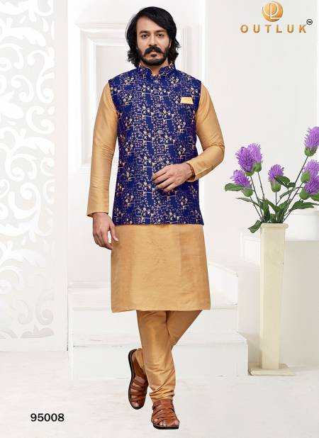 Blue And Golden Colour Outluk 95 New Latest Designer Ethnic Wear Kurta Pajama With Jacket Collection 95008